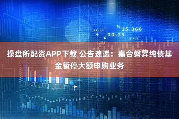 操盘所配资APP下载 公告速递:嘉合磐昇纯债基金暂停大额申购业务